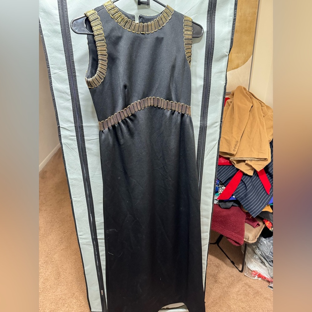 Black and gold strapless vintage dress